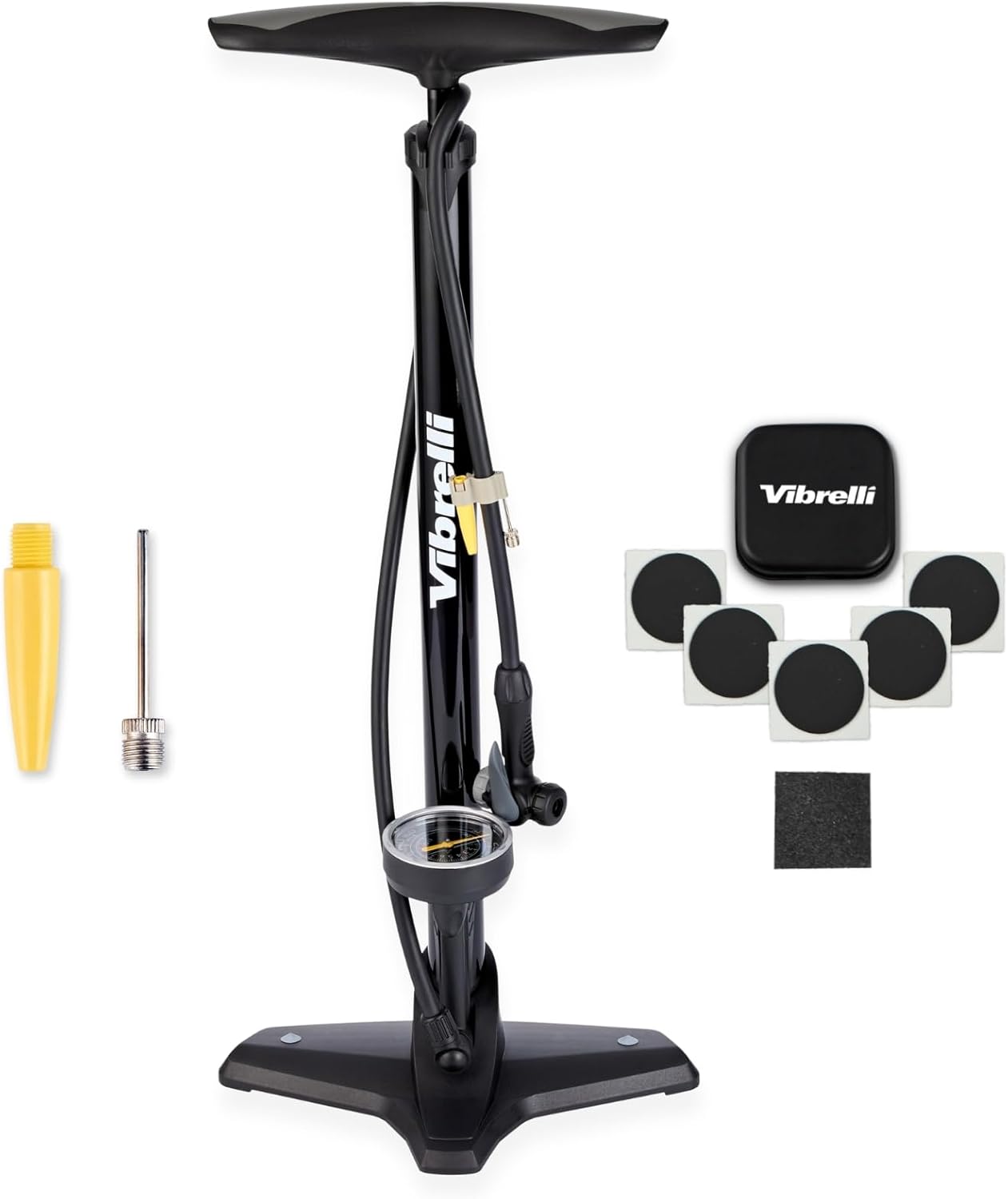 Vibrelli Bike Floor Pump with Gauge - High Pressure 160 PSI | Presta & Schrader Valve Compatibility