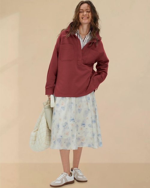 Gacaky Sweatshirt for Women Oversized Casual Long Sleeve Polo V Neck Split Pullover Tops Fashion Outfits Clothes Burgundy Medium