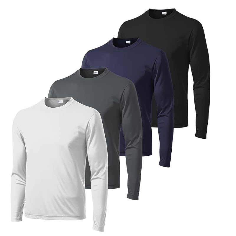 Opna 4-Pack Big & Tall Long Sleeve Moisture-Wicking UPF 50+ Shirts - Black/Gray/Navy/White, X-Large Tall