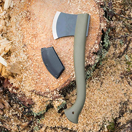 Green Camping Axe with Boron Steel Blade, Lightweight Handle & Leather Sheath