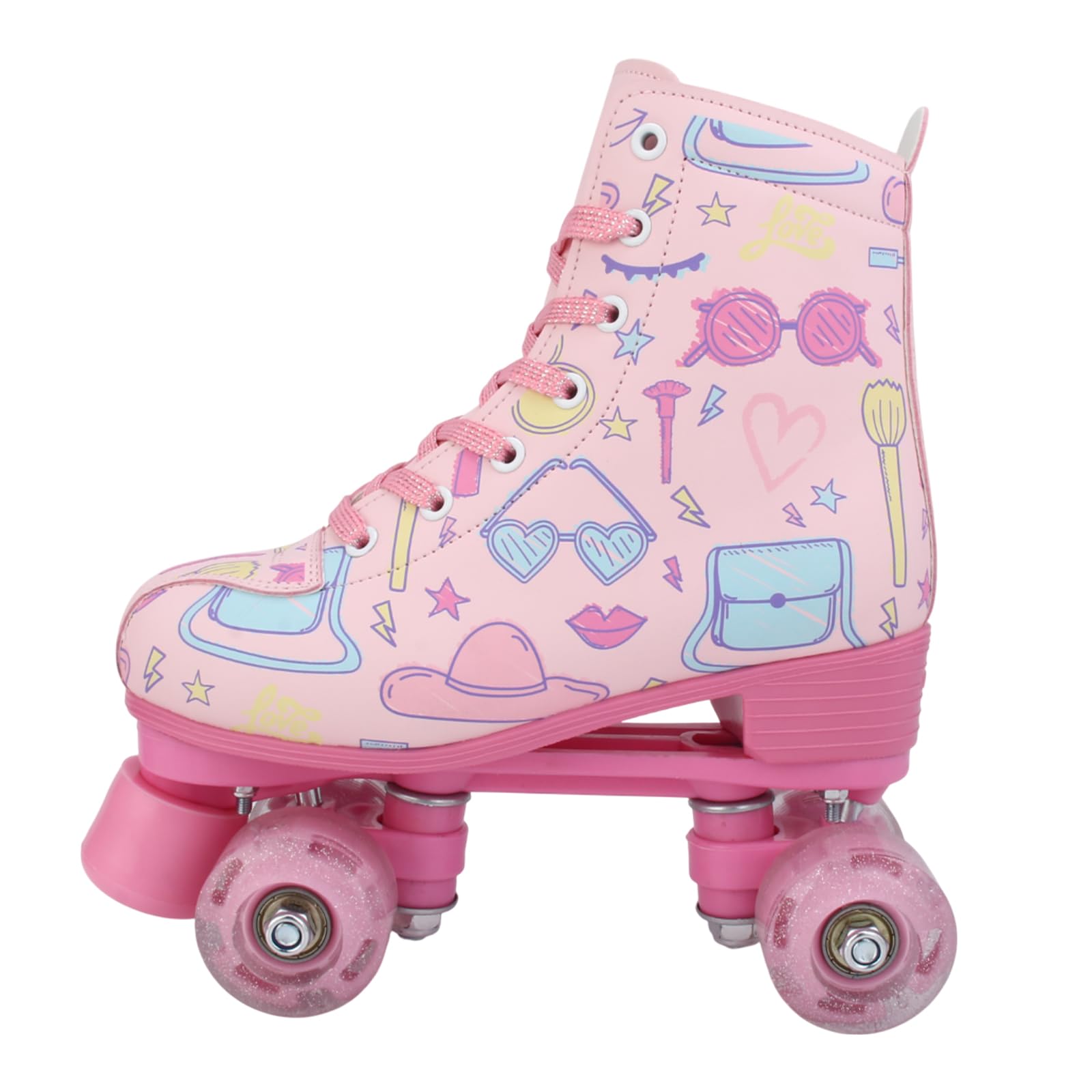 XUDREZ Roller Skates for Girls and Women, Stylish Pattern Pink Roller Skates with Light Up Wheels for Kids Youth Girls Ages 6-12 Indoor Outdoor (Pink,33-Youth 2)