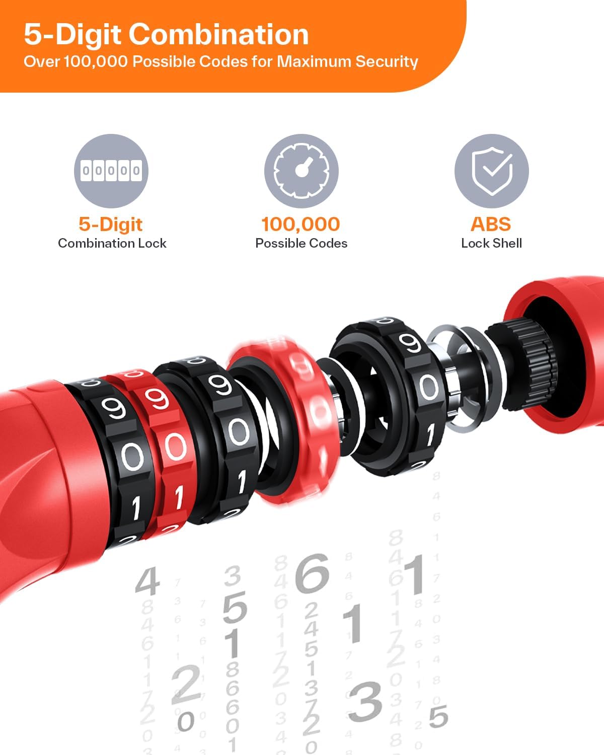 Sportneer Bike Lock - High Security 5-Digit Combination Anti-Theft Chain Lock | 3.2/3.6/4ft Heavy Duty for Bicycles, Motorcycles, Scooters, and Gates - 4/6mm Thick, Keyless Design