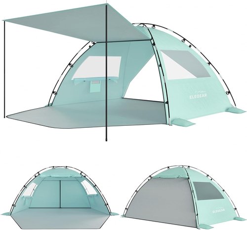 Elegear CumbreX™ Beach Tent - Portable 4-5 Person Sun Shelter with UPF 50+ UV Protection | Easy Setup - Green