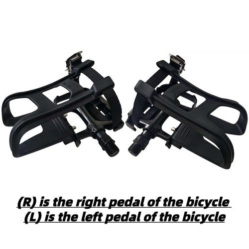 YBEKI All-Terrain Bike Pedals with Toe Clips & Adjustable Straps Dual-Purpose Resin/Alloy Bicycle Pedals 9/16" Spindle - Indoor/Outdoor Use for Exercise/Spin/Road Bikes MTB (Black)
