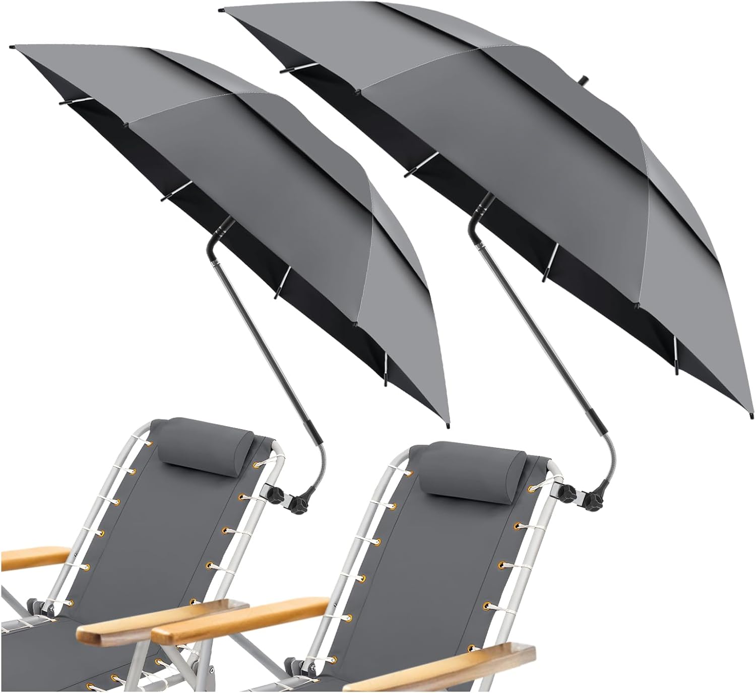 Skiennix Double Canopy Umbrella - 48.6" UPF50+ Beach Chair Umbrella with Clamp | 360° Adjustable for Outdoor Use