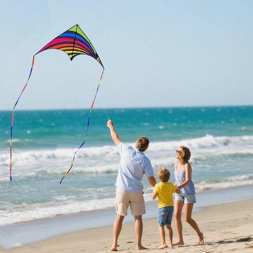 Delta Kite Set - 3 Pack Single Line Beach Kites for Adults & Kids | Includes Handles & String