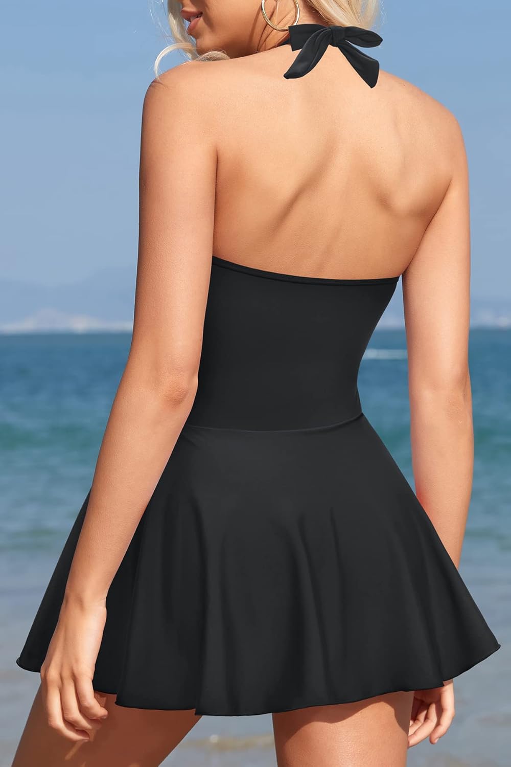 Shekini Women's Halter One-Piece Swimdress - Tummy Control Ruched Swimsuit in Elegant Design