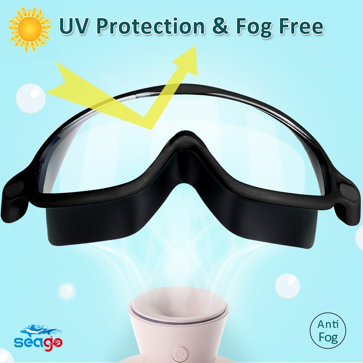 Seago Swim Goggles - 2 Pack Anti-Fog & UV Protection | Wide View for Kids Ages 3-14