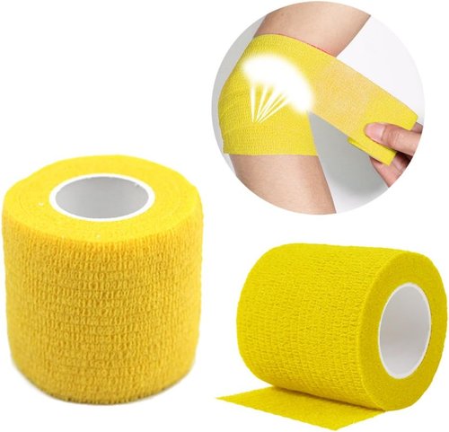 FOU Self-Adherent Wrap Tape - Flexible Athletic Bandages for First Aid | 2 Inch x 5 Yards, Yellow - 6 Pack