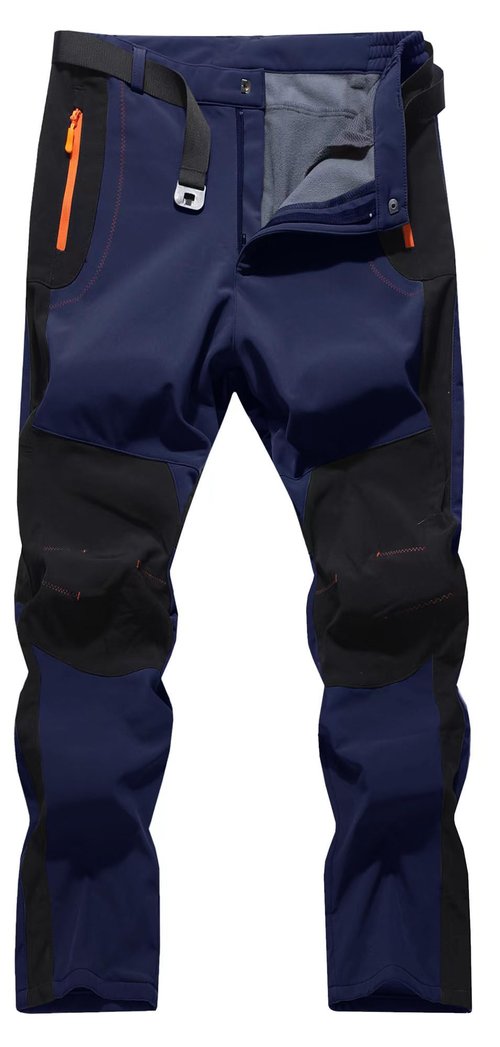 FFEATIANDY Men's Hiking Snow Ski Pants Softshell Fleece Lined Winter Water Repellent Outdoor Fishing Cargo Pants Navy XXL