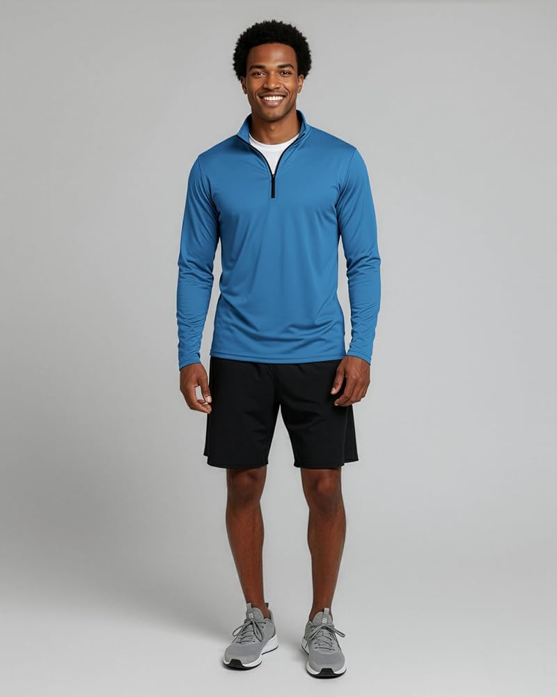 Real Essentials 3 Pack Men's Dry Fit Quarter Zip Long Sleeve Shirts Set G+Large+Standard