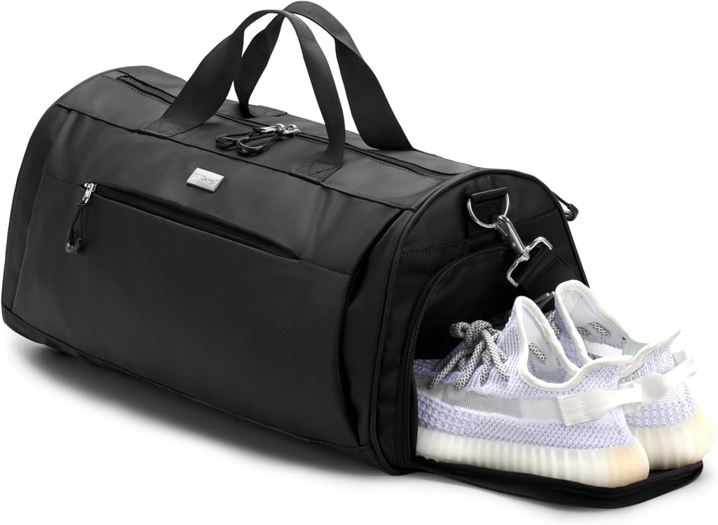 TOPDesign Gym Bag - Unisex Duffel with Shoe Compartment & Wet Pocket for Travel | Large Black