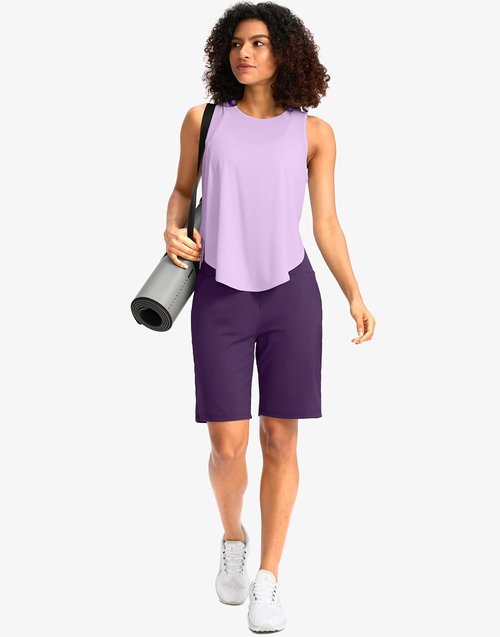 G Gradual Women's Bermuda Shorts - High Waisted, Knee Length with Pockets for Athletic Workouts | 9" Size