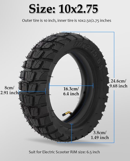 Felixstory 10 Inch 10x2.75-6.5 Off-road Rubber Outer Tire with Inner Tube Suitable for Speedway 5 Dualtron 3 Hover-1 Alpha Hiboy Titan PRO Electric Scooter Explosion-Proof Super-Grip
