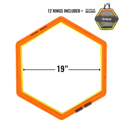 ZUKAM Hex Agility Rings for Speed Training & Agility Footwork Training Speed Hurdles Ladder with Carrying Bag (12 Rings)