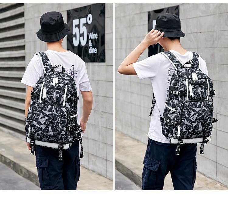 Txiujou Student Basketball Backpack 23, Laptop Travel Bag for Men & Women - Grey-B