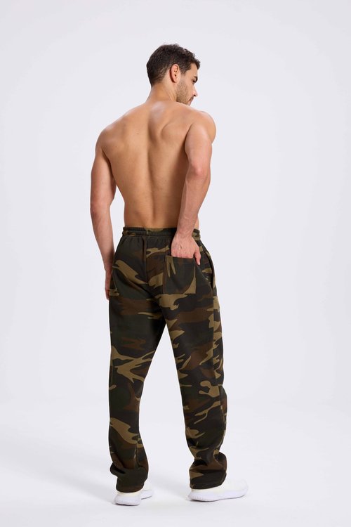 TanBridge Men's Athletic Open Bottom Relaxed Fit Sweatpants, Jogging and Daily Wear Sweatpants with Pocket Camo