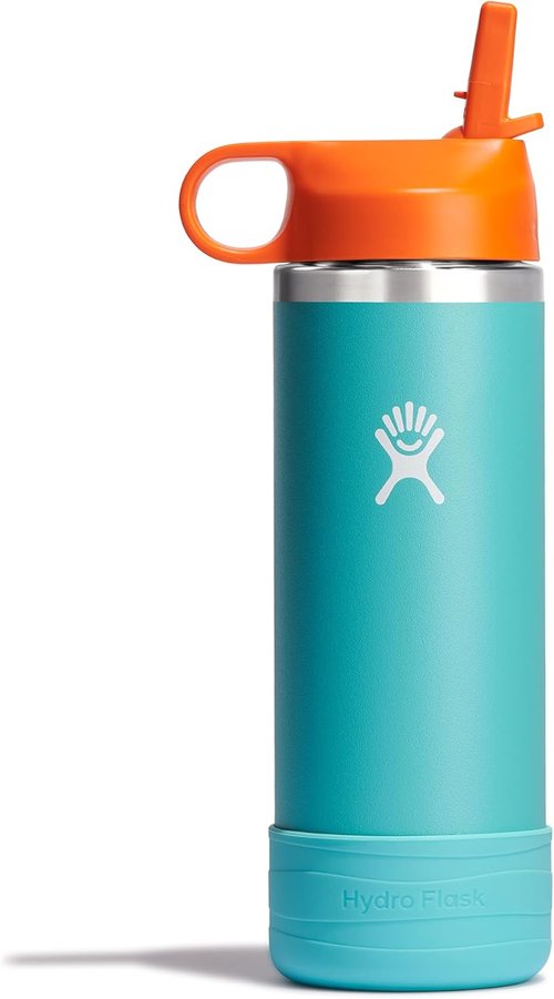 Hydro Flask Kids Water Bottle - Insulated Stainless Steel with Straw Cap | 18 Oz in Seaspray Blue