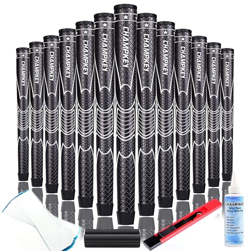 Golf Club Grip Polyurethane Oversize Plus Black 13 Pack with Repair Kit