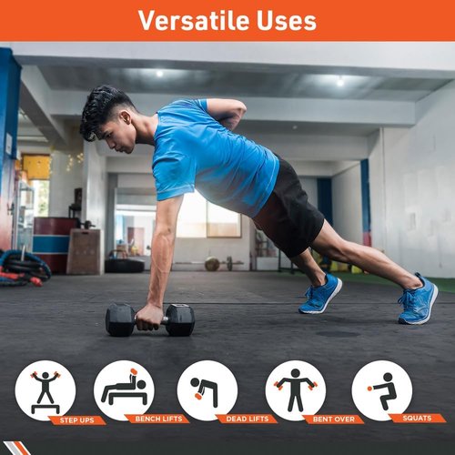 Body Sport Hex Dumbbell - Rubber Encased Weight for Strength Training | Home Gym Essential