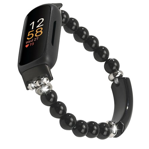 iLVANYA Crystal Beads Stretch Watch Band Compatible for Fitbit Inspire 3, Handmade Good Luck Energy Chakra Stone Beaded Band for fitbit inspire 3 (Black)