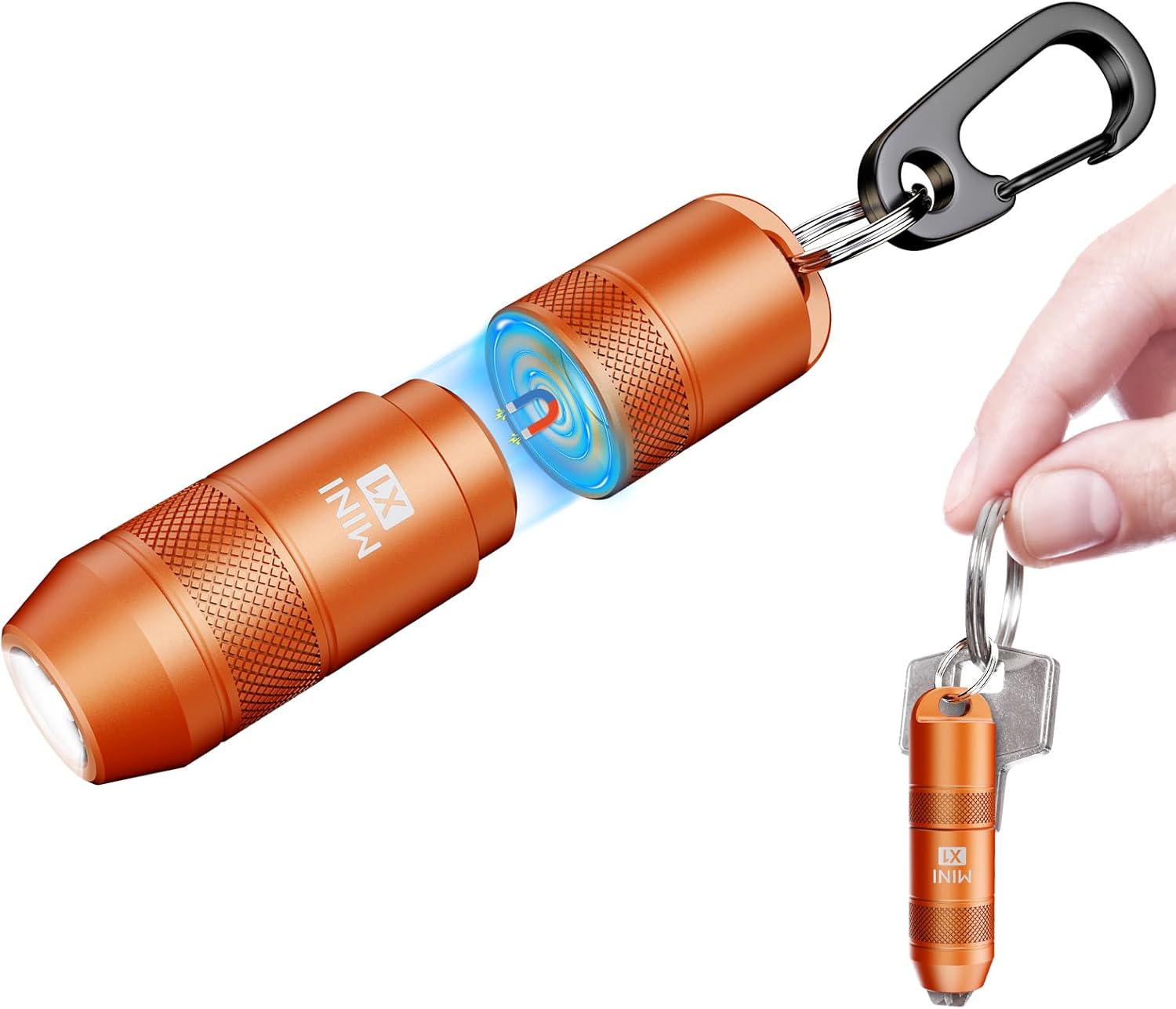 Skiennix Mini Keychain Flashlight - 100 Lumens USB-C Rechargeable Micro LED Torch | Waterproof IPX6, Orange