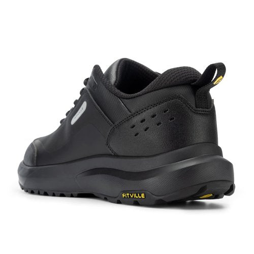 FitVille Men's Extra Wide Hiking Shoes Outdoor Walking Shoes Low-top Waterproof Work Shoes Soft Toe with Arch Support for Heel Pain Relief - Rugged Core Black