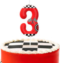 Red Number 3 Birthday Candles - Racing Cars Themed Cake Topper for Boys & Girls Party Decor