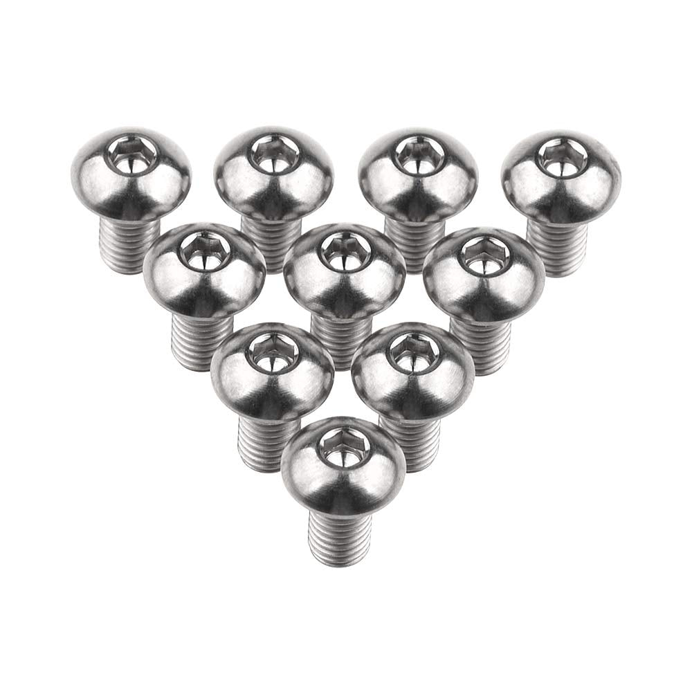 Wanyifa Titanium Ti Water Bottle Cage M5x8 10 12 15mm Bolt Button Head Allen Key Screws Pack of 10 (Silver, M5x10mm)