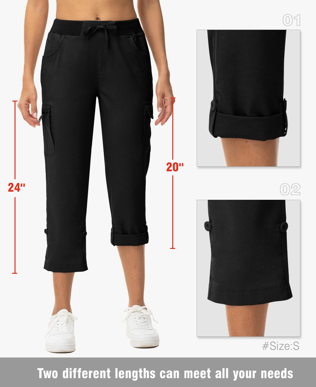 TBMPOY Womens Cargo Capris with Pockets Lightweight Hiking Capris Pants Quick Dry Casual Cropped Pants Summer Trip Cotton Black M