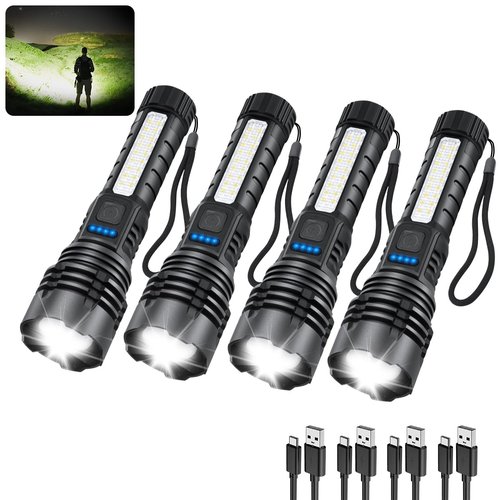 ZioeYiue Rechargeable Flashlights High Lumens, 7Mode Flashlights Rechargeable, Super Bright Flashlight Camping, Adjustable Tactical Flash Light High Powered, LED Flashlight for Home Emergency 4Pack