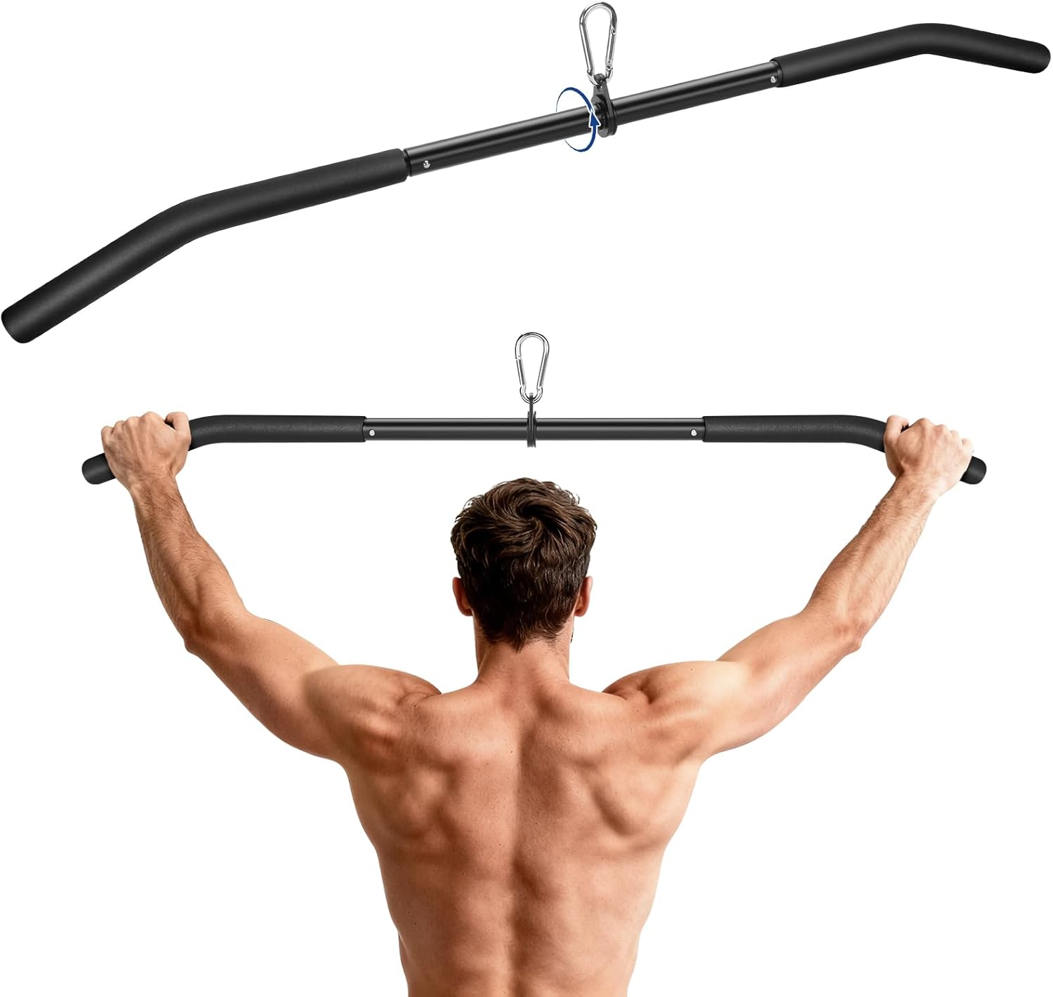 Skiennix 39.7'' LAT Pulldown Bar - Full Rotation Pulley Attachment for Strength Training | Rubber Grip