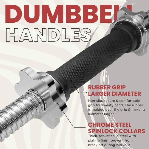 A2ZCARE Standard Dumbbell Handles 15.75 inch Rubber Grip, Adjustable Dumbbells Handles 1 inch Pair