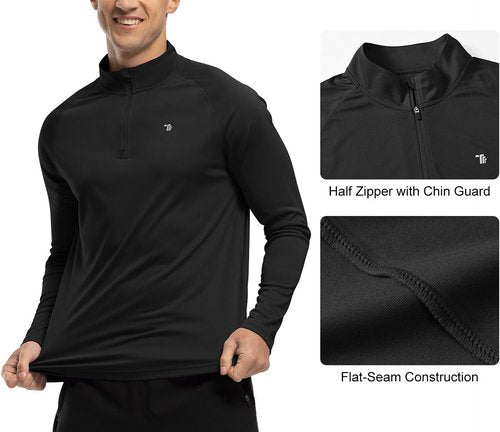 BGOWATU Men's Long Sleeve Hiking Shirt - UPF 50+ Quick Dry Quarter Zip Pullover Rash Guard