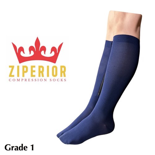 Ziperior Closed Toe 15-20 mmHg Compression White Navy Gray Inside Zipper Socks (Navy, 2X-Large)