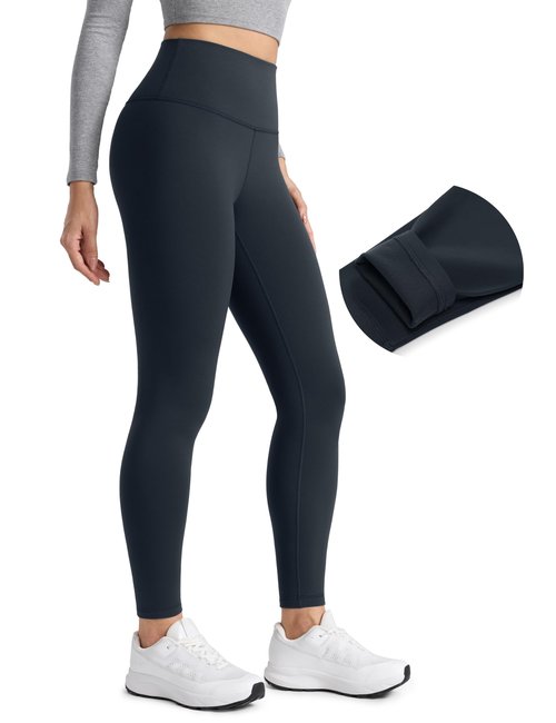 CRZ YOGA Matte Thermal Fleece Lined Leggings 28'' - Casual Lounge Workout Womens Yoga Full Length Pants Winter Warm True Navy Small