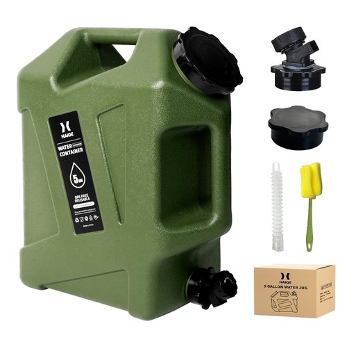 HAIGE 5 Gallon Water Jug with Spigot, BPA-Free Portable Water Container for Camping Picnic Hiking Emergency Water Storage, Green 5 Gal Water Tank with Handle & Lid
