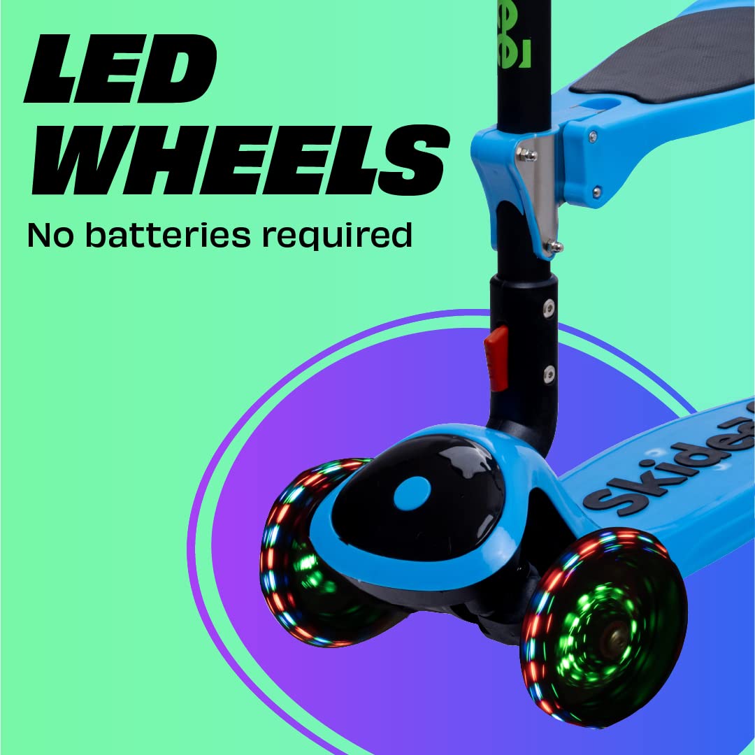 SKIDEE Kick Scooter for Kids 3-5 Foldable 3 Wheel Scooter with Lean-to-Steer, Adjustable Height, Removable Seat & LED Light Wheels Toddler Scooter for 3 to 12 Year Old Boys/Girls