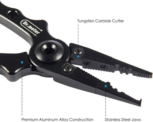 Dr.meter Aluminum Fishing Pliers - Saltwater Resistant Gear with Tungsten Carbide Cutters & Gripper | Fishing Gifts for Men