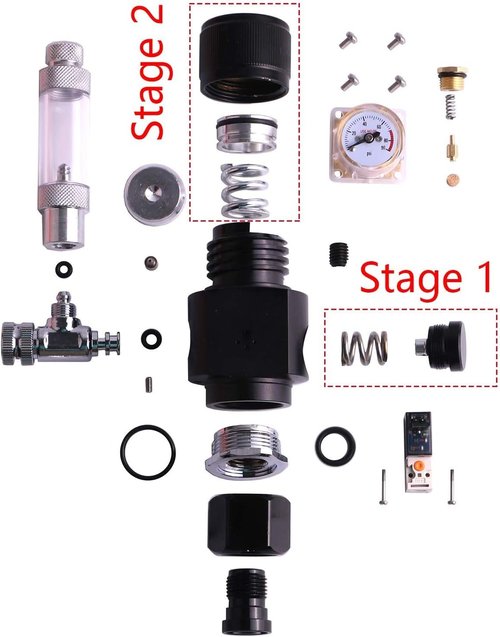 FZONE CO2 Regulator Mini V3.0 - Dual Stage with DC Solenoid & Bubble Counter for Paintball Tanks