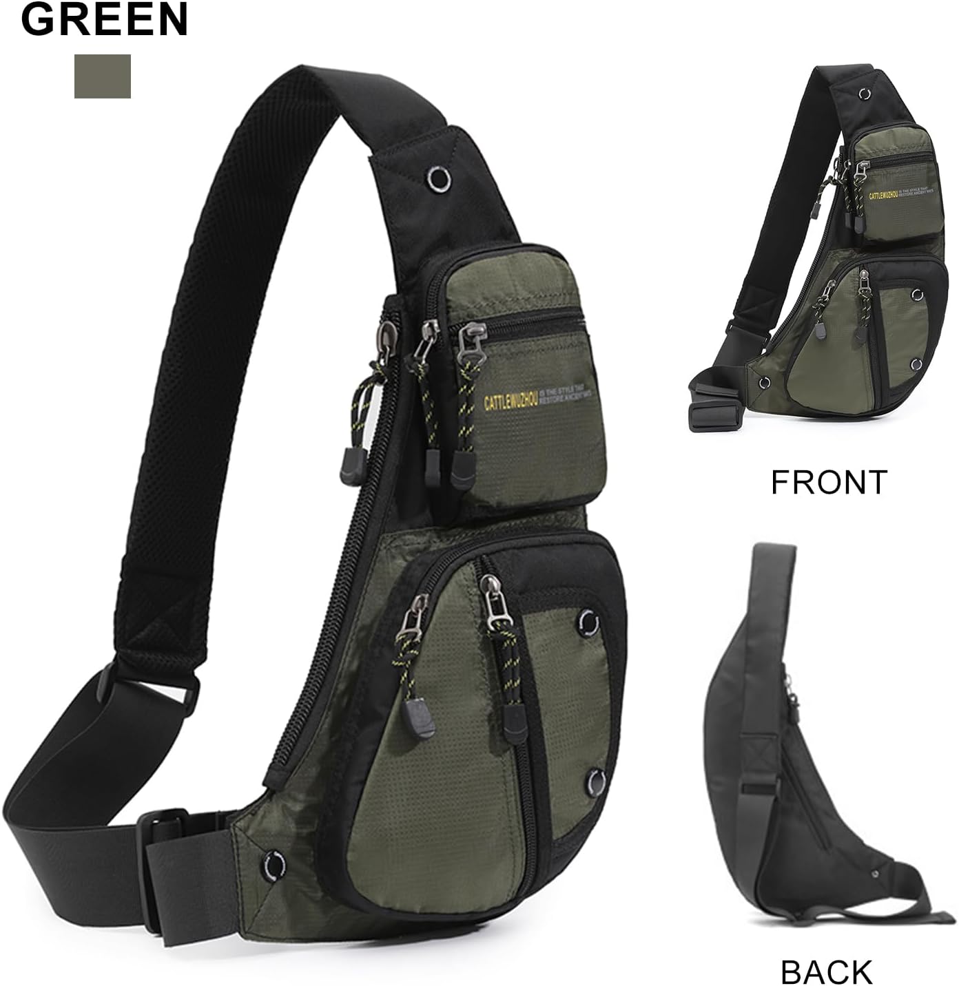 Skiennix Men's Sling Bag - Versatile Crossbody Shoulder Bag for Hiking & Travel - Green Color