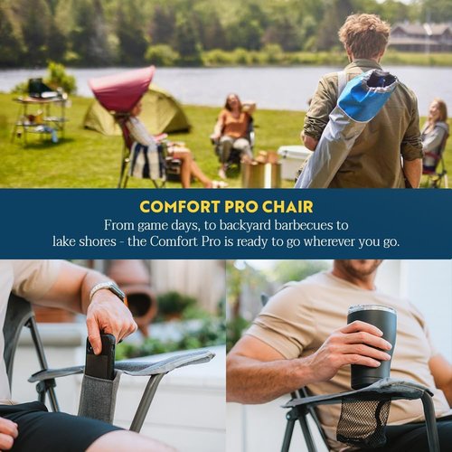 GCI Outdoor Comfort Pro Chair - Durable Folding Design in Heathered Pewter Gray