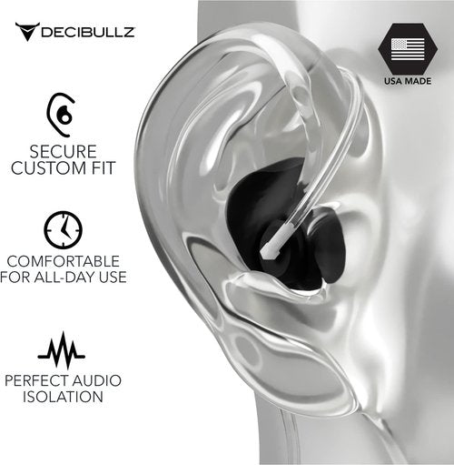 Decibullz Custom Molded Earpiece Set - Thermo-Fit Design for Clear Acoustic Tube Radios