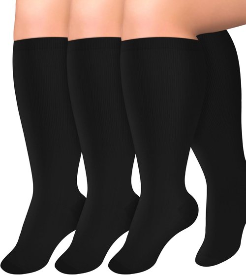 Diu Life Plus Size Compression Socks - Extra Knee High Support for Wide Calves | 3 Pairs for Men & Women