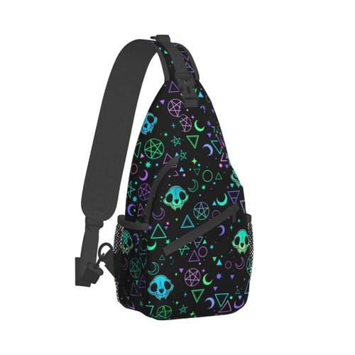 VOOHDDY Magic Skull Goth Moon Star Sling Bag For Women Men Travel Hiking Backpack Crossbody Shoulder Chest Bags Casual Daypack Sport