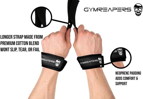 Gymreapers Weightlifting Wrist Wraps & Lifting Straps Combo - Competition Grade Support with Thumb Loop & Padded Neoprene (Black)