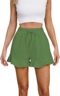 Skiennix Cotton Ruffle Athletic Shorts - High Waist, Stretchy Casual Summer Pants for Women