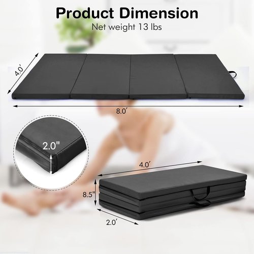 GYMAX Gymnastics Mat - 4FT x 8FT x 2In Folding Exercise Mat with Carry Handles & Waterproof Cover | Ideal for Yoga & Martial Arts