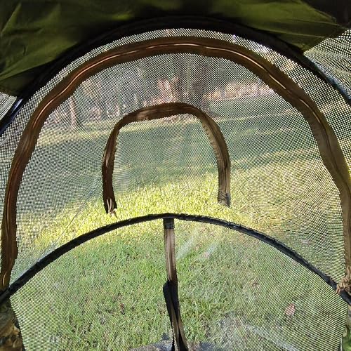 AUSCAMOTEK Woodland Green See-Through Hunting Ground Blind with Built-In Chair - 1 Person Pop-Up Camouflage Tent