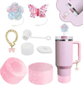 Stanley Cup Accessories Set - 2 Straw Covers, Silicone Stopper & Cute Maple Handle Charm | Fits 40 & 30 Oz Tumblers (Peony 2.0)